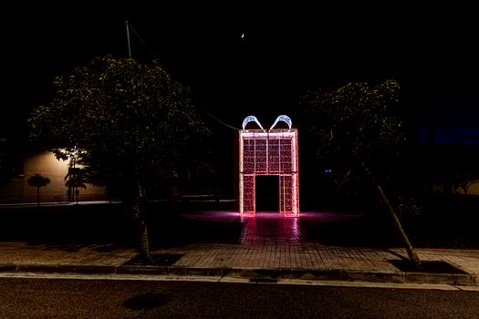 original Christmas decoration red and white gift at night photo