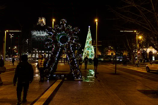 original Christmas illumination at night in the spanish city of Zaragoza photo