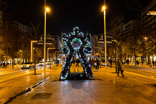 original Christmas illumination at night in the spanish city of Zaragoza photo
