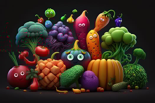 Funny cute vegetables in cartoon style. Vegetable mix. . photo