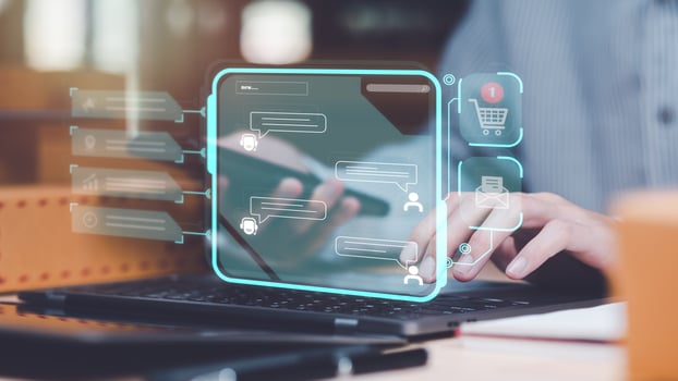 Startup or small business entrepreneur ,Conversation in the chat box icon ,order management in online stores ,shopping on the internet ,Selling online on Internet ,response and chat customer service photo