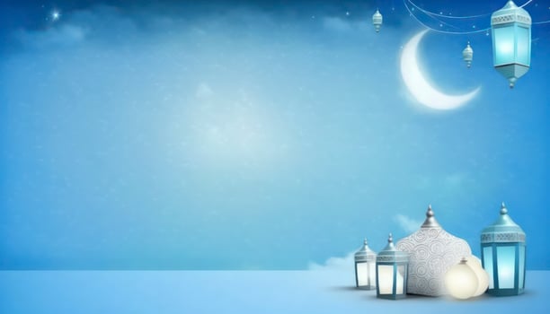 Ramadan Greeting Banner with Colourfull Blue Background photo