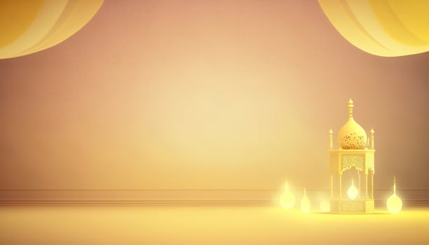 Ramadan Greeting Banner with Golden Yellow Background photo