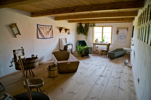 vintage retro interior of a rich house laundry and bath house from the previous era in poland photo