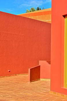 contrasting architectural details on the Spanish Canary Island Fuerteventura against a blue sky photo
