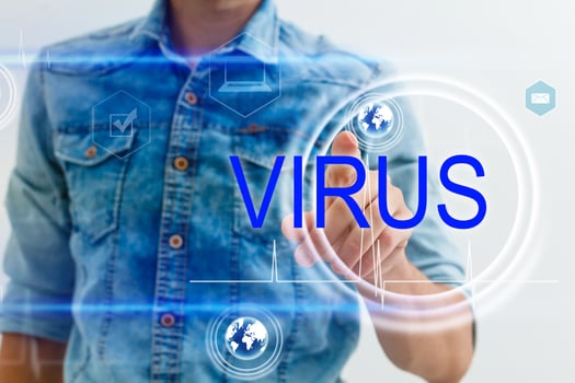 Hand with digital medical interface on corona virus background. Technology and medicine concept photo