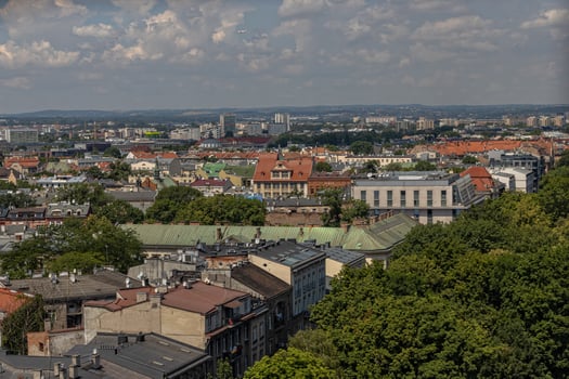 view of the old town of Krakow in Poland on a lent day from the cathedral's tower photo