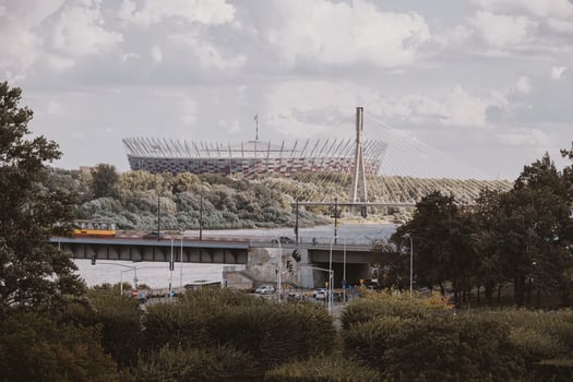 view of the PGE Polish National Stadium in Warsaw on a warm summer day photo