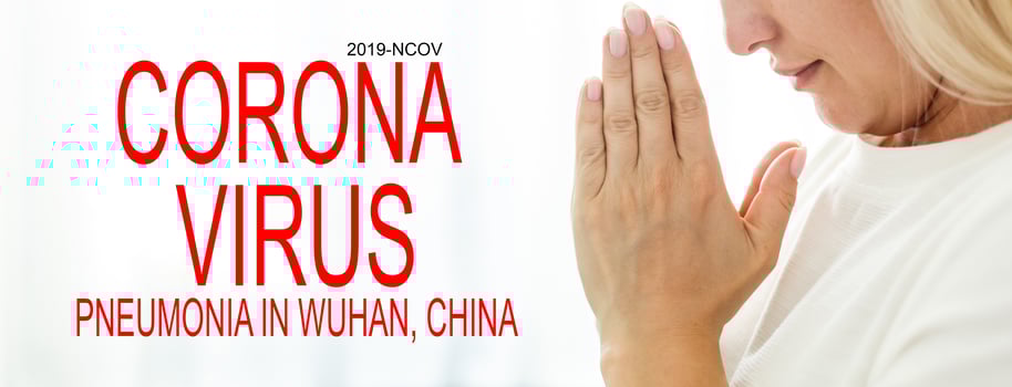 woman prays because of corona virus. Sick Woman photo
