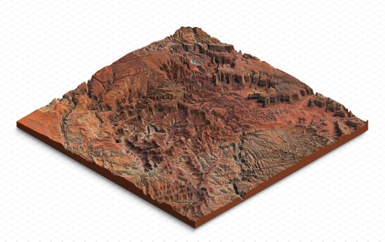 3d model of Canyonlands National Park, Utah USA. Isometric map virtual terrain 3d for infographic. Geography and topography planet earth flattened satellite view photo