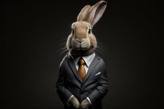 brown rabbit bunny businessman in a formal suit on a dark background photo