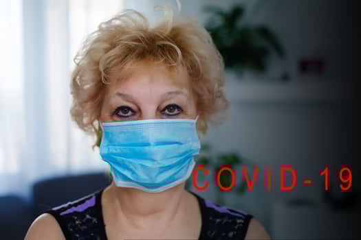 Cropped image of female physician wearing medical mask photo