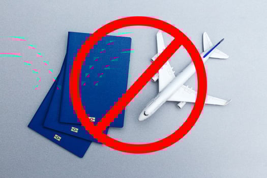 Coronavirus pandemic. Flight ban and closed borders for tourists and travelers with coronavirus covid-19 from Europe and Asia. Flight ticket refunds and route changes. photo