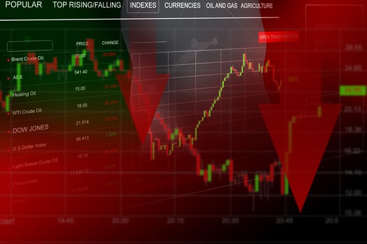 2020 crisis charts on flag background photo