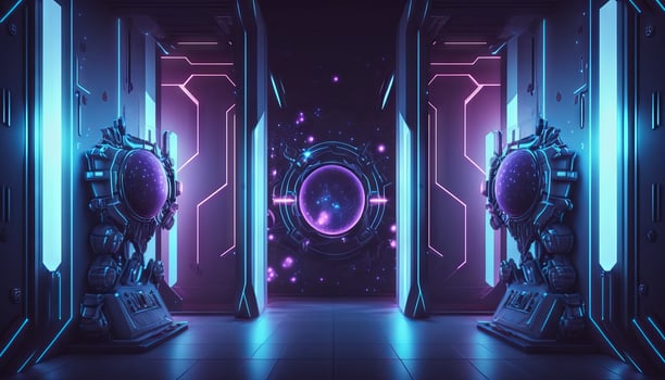 3d illustration of blue and purple futuristic sci-fi techno lights-cool background. photo