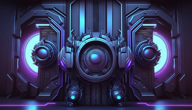 3d illustration of blue and purple futuristic sci-fi techno lights-cool background. photo