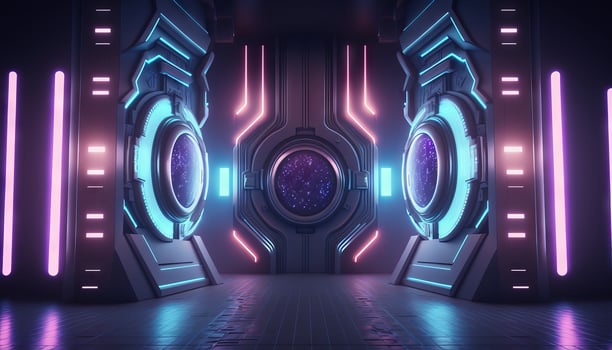 3d illustration of blue and purple futuristic sci-fi techno lights-cool background. photo