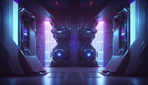 3d illustration of blue and purple futuristic sci-fi techno lights-cool background. photo