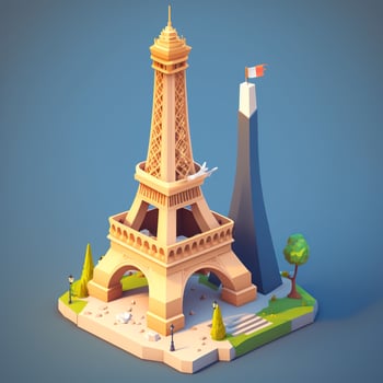 Eiffel tower 3d, france, cute style. AI digital illustration photo