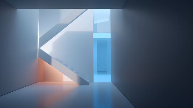 3D Render of Hallway Room with Stairwell, Empty Space photo