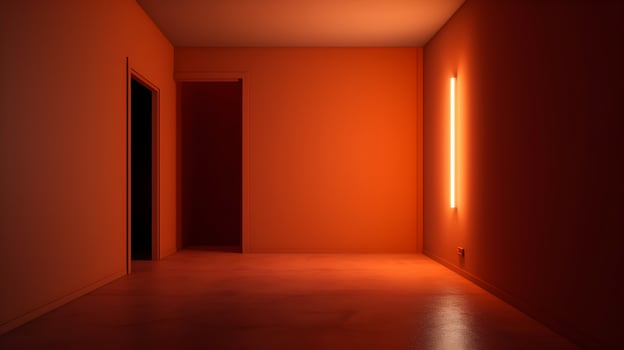 3D Rendering of an Empty Red Room with Glowing Line Illuminating the Walls photo