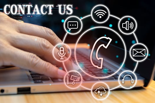 Contact us or our customer support hotline where people connect. and touch the contact icon on the virtual screen photo