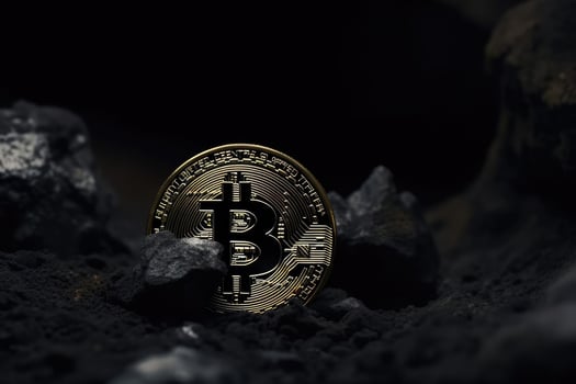 Bitcoin crypto currency mined directly from ore created with technology. photo