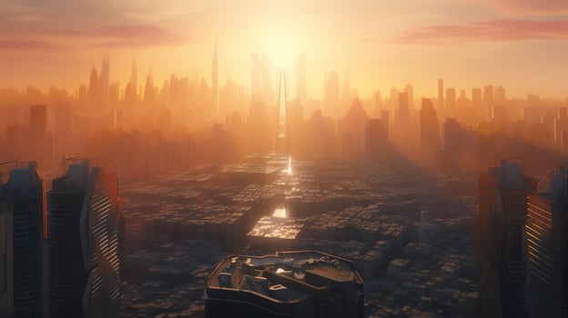 sunset over a city photo