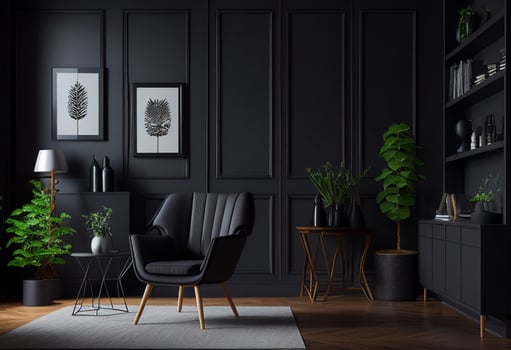 Modern living room interior with sofa, coffee table and plants. 3D rendering photo