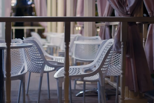 Empty summer cafe, no people in restaurant patio photo