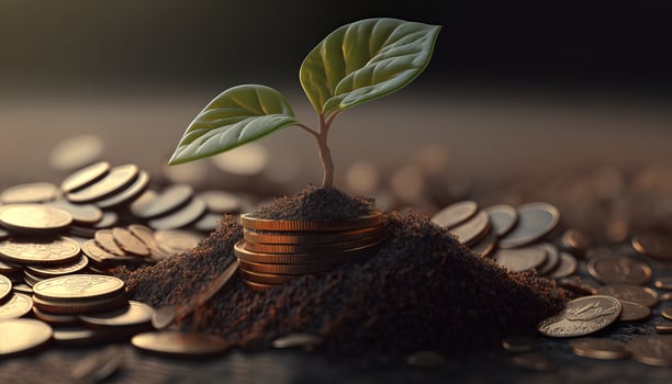 Growing Money - Plant On Coins - Finance And Investment Concept. photo