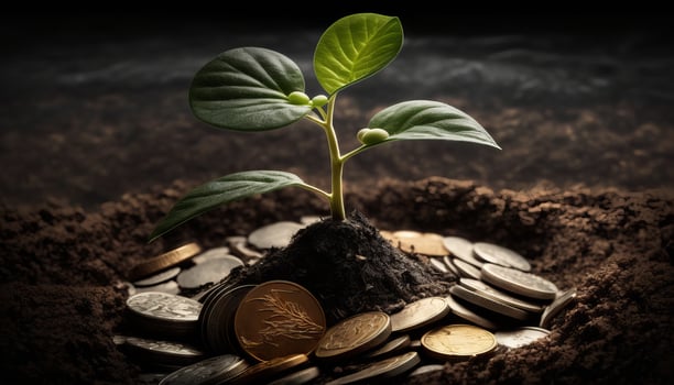 Growing Money - Plant On Coins - Finance And Investment Concept. photo