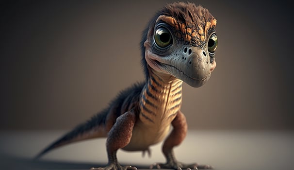 , baby of velociraptor, ancient carnivore dinosaur, extinct animal. Cute small animal. photo
