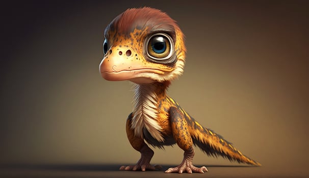 , baby of velociraptor, ancient carnivore dinosaur, extinct animal. Cute small animal. photo