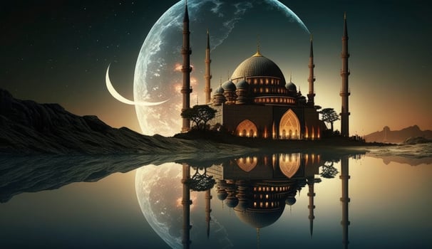 illustration of amazing architecture design of muslim mosque ramadan kareem, islamic architecture background ramadan kareem, Islamic Mosque, Ramdan, ramzan, eid, culture, arab, Generate Ai photo