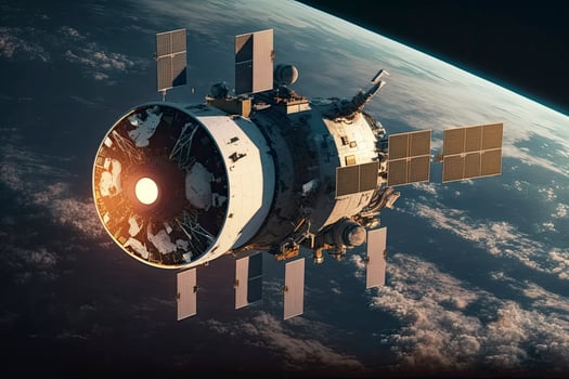 satellite in space with planet in the background. photo