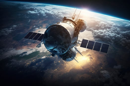 satellite in space with planet in the background. photo