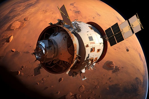 satellite in space with planet in the background. photo