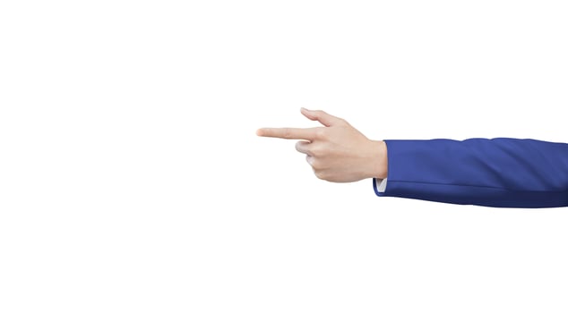 Business male hand pointing forward isolated on white background photo