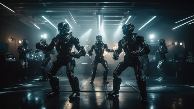 Robots dance at a nightclub. photo
