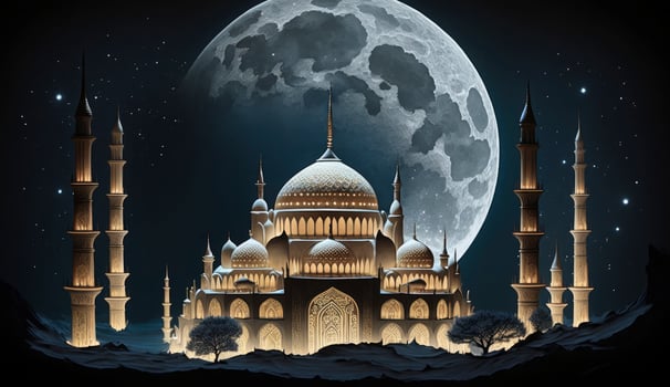 3d illustration of amazing architecture design of muslim mosque ramadan concept, illustration of amazing architecture design of muslim mosque ramadan concept, Generate Ai photo