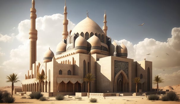 3d illustration of amazing architecture design of muslim mosque ramadan concept, illustration of amazing architecture design of muslim mosque ramadan concept, Generate Ai photo