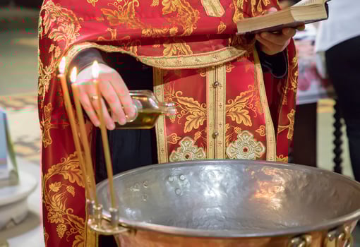 Preparation for the christening of children in the Orthodox Church. The Sacrament of christening. photo