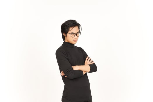 Sulking and Angry Face Expression Of Handsome Asian Man Isolated On White Background photo