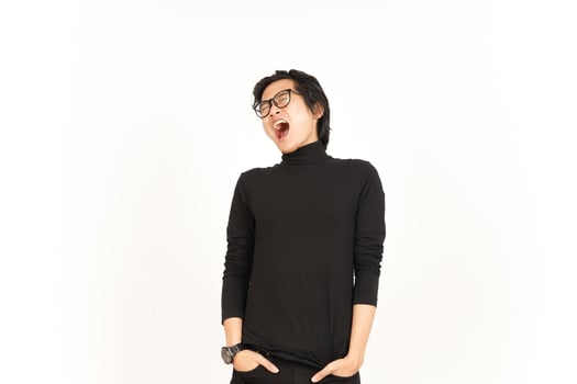 Yawning Gesture Of Handsome Asian Man Isolated On White Background photo
