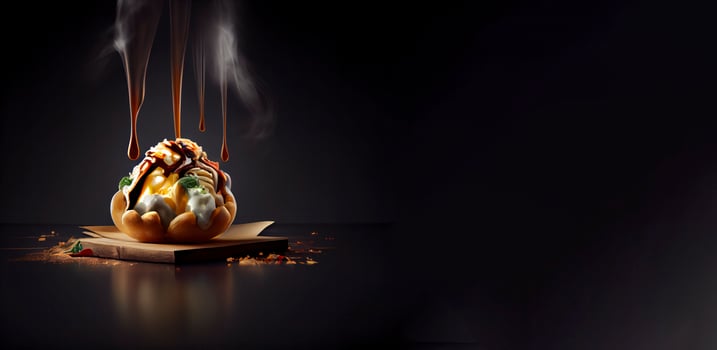 takoyaki korean japanese food in the solid plate realistic product showcase for food photography photo