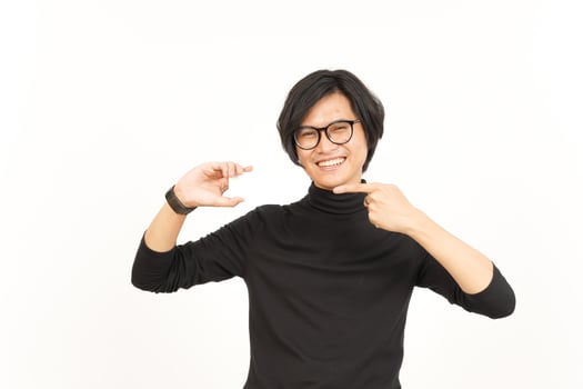 Holding and Showing Blank Credit or Bank Card Of Handsome Asian Man Isolated On White Background photo