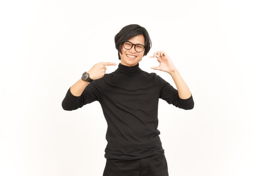 Holding and Showing Blank Credit or Bank Card Of Handsome Asian Man Isolated On White Background photo