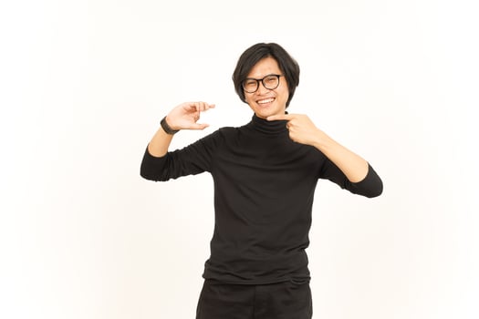 Holding and Showing Blank Credit or Bank Card Of Handsome Asian Man Isolated On White Background photo