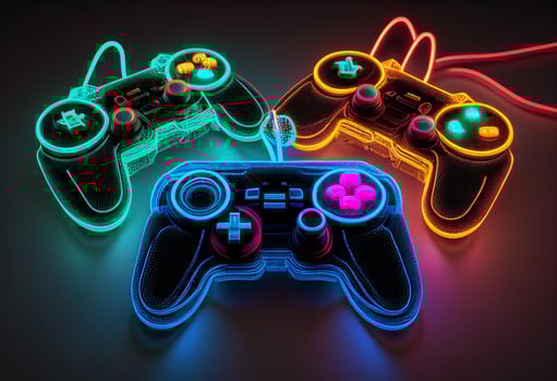 Gamepad in neon light. Computer generated 3D photo rendering.
